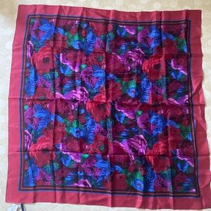 Talbots Red and Blue Silk Floral Scarf